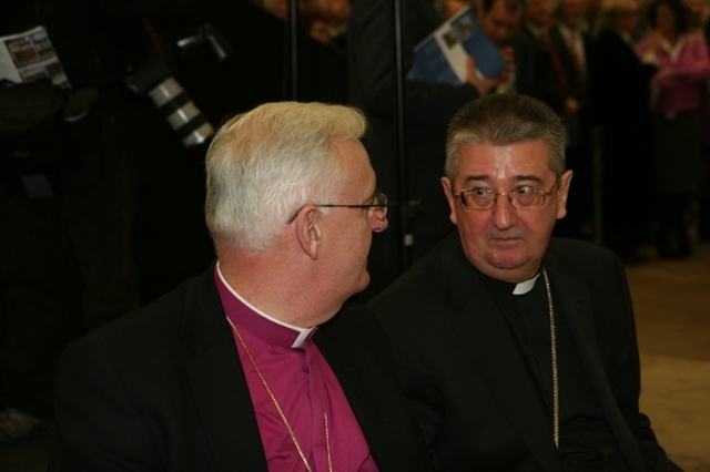 The two Archbishops of Dublin, the Most Revd Dr John Neill (left) and the Most Revd Diarmuid Martin chatting prior to the official opening of the new Courts of Justice Building on Parkgate Street. The two Archbishops blessed the new building.