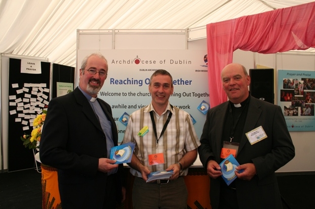 Pictured at the stand at the National Ploughing Championships being jointly run by the Church of Ireland Diocese of Dublin and Glendalough, the Roman Catholic Diocese of Dublin and the Irish Missionary Union are (left to right) the Revd Cliff Jeffers, Rector of Athy, Ronan Barry of the Irish Missionary Union and the Venerable Ricky Rountree, Archdeacon of Glendalough.