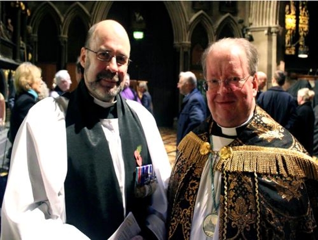 Preacher at the Remembrance Sunday Service in St Patrick’s Cathedral, the Revd Nigel Crossey and cathedral Precentor, Canon Robert Reed.  (Photo: Patrick Hugh Lynch) 