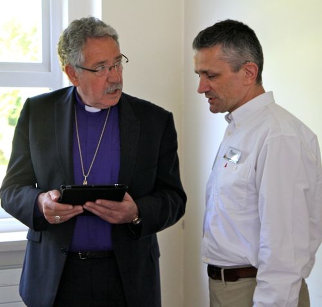Bishop of Limerick, the Rt Revd Trevor Williams in discussion with the local organiser of the 18th European Christian Internet Conference, Piaras Jackson, at the opening day of the conference in the Emmaus Centre in Dublin. Bishop Williams gave the welcome address at the conference which was attended by 50 people from all over Europe. 