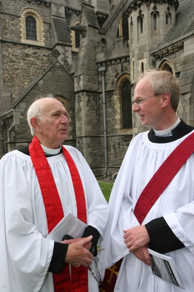Fathers' Day in Christ Church Cathedral, Dublin. The Venerable Ralph Stratford (left) is pictured at the ordination of his son, the Revd Niall Stratford as Deacon in Christ Church Cathedral, Dublin.