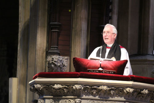 The new Dean of St Patrick’s Cathedral, the Very Revd Victor Stacey, delivers his first sermon in his new office. Photo: Patrick Hugh Lynch.