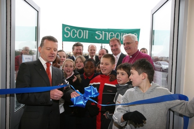 The Minister of State for Food and Horticulture, Trevor Sargent TD officially opens a new school building. Also in the picture is the Archbishop of Dublin, the Most Revd Dr John Neill. 