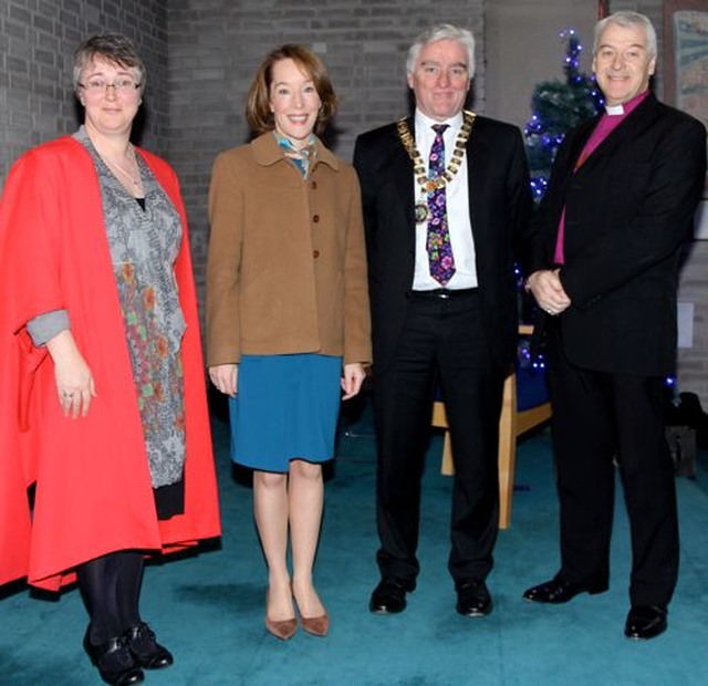 Principal of the Church of Ireland College of Education, Dr Anne Lodge; Eileen O’Sullivan, Divisional Inspector with the Department of Education and Skills; President of the INTO Brendan O’Sullivan; and Archbishop Michael Jackson, chair of the Board of Governors of CICE following he graduation ceremony of the B.Ed graduates of 2013 in the chapel of the Church of Ireland College of Education.