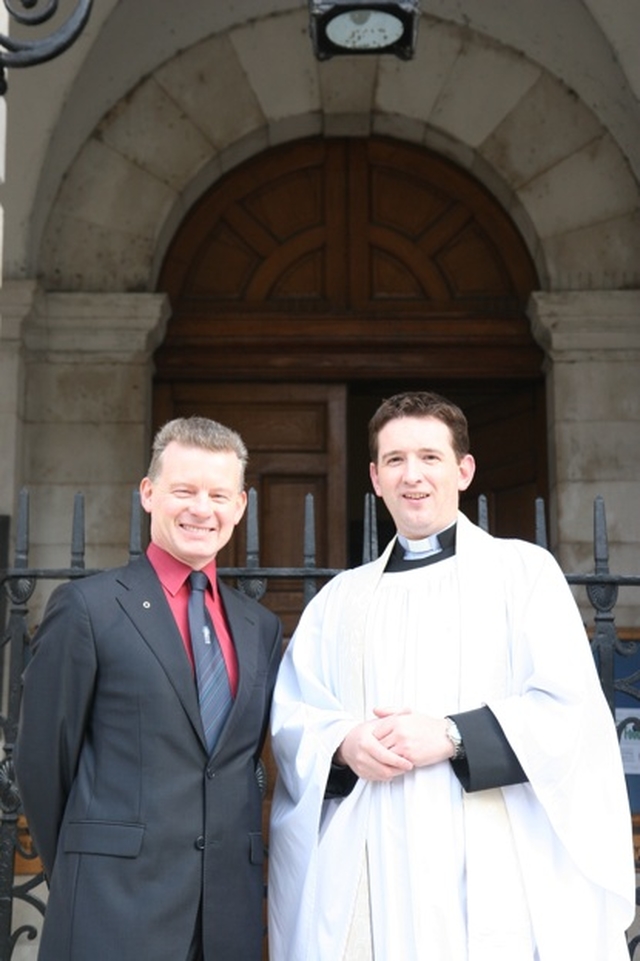 The Minister of State for Horticulture and Food Trevor Sargent TD with the Chaplain in Trinity College Dublin, the Revd Darren McCallig. The Minister preached in Trinity as part of the Thinking Allowed Series of guest preachers.