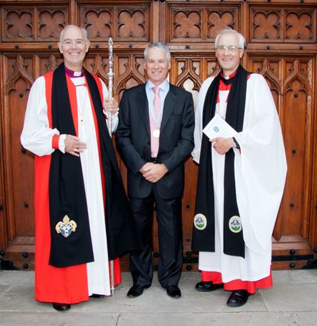 Graham Richards with the Archbishop of Armagh, the Most Revd Alan Harper OBE and the Dean of St Patrick’s Cathedral, Armagh, at the service in which he was installed Lay Canon of Armagh (photo: Revd Gerald Macartney).