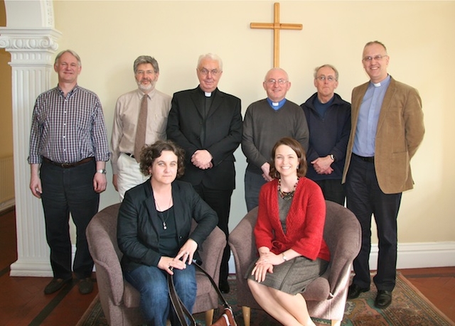 Pictured at the first day of the 'Atonement as Gift' Integrative Seminar in the Church of Ireland Theological Institute were organisers and speakers (back row); Prof Stephen Williams, Dr Richard Clutterbuck, Prof Vincent Twomey, the Revd Patrick McGlinchey, the Revd Dr Ron Elsdon, the Revd Dr Maurice Elliott, (front row) Dr Cathriona Russell and Dr Katie Heffelfinger. 
