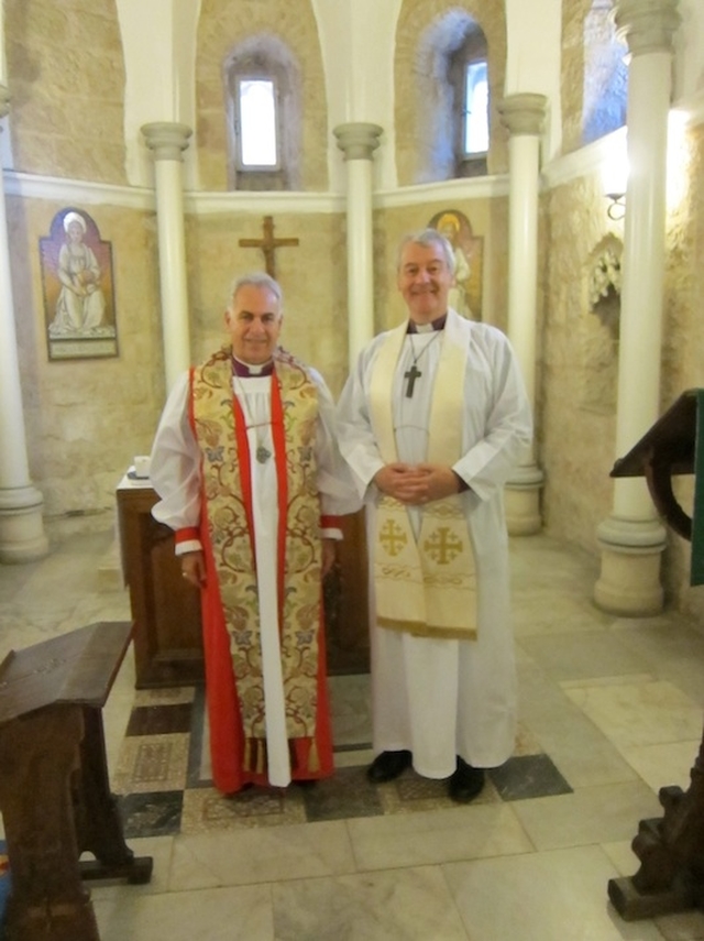 The Rt Revd Suheil Dawani, Anglican Bishop in Jerusalem, and the Most Revd Dr Michael Jackson, Archbishop of Dublin and Bishop of Glendalough, pictured following Sunday morning Eucharist in St George’s Cathedral, Jerusalem. Archbishop Jackson preached at the service. 