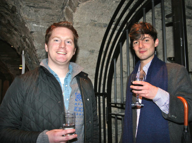 Christ Church Cathedral Choir member, Cian Elliot, with former member, Ernie Dines, attending a reception in the Crypt for outgoing musical director of the cathedral, Judith Gannon. 