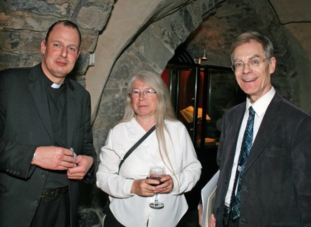 The Revd Roy Byrne with Mrs J Finch and Dr E Finch at the launch of the ‘best of books’ exhibition at Christ Church Cathedral.
