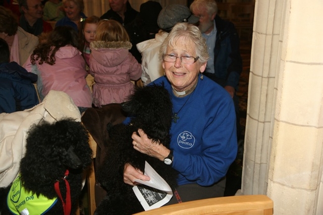 Pictured is the Revd Janet White-Spunner, former Rector of the Shinrone Group of Parishes with Gounod and Dibley at the Carol Service in Christ Church Cathedral in aid of Peata Therapy Dogs.