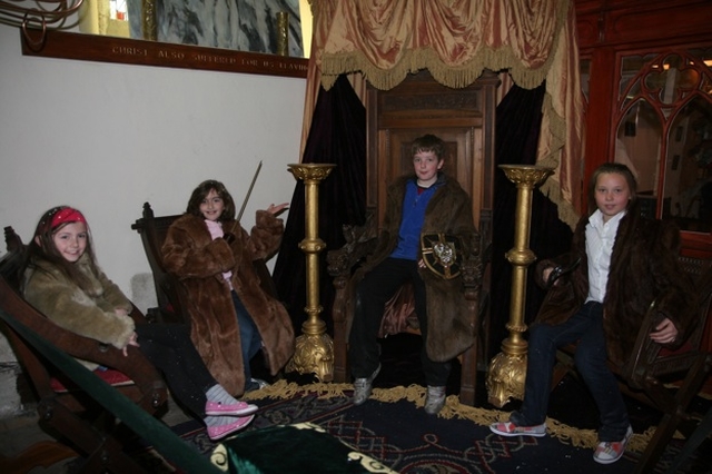 'Lucy', 'Susan', 'Peter', and 'Edmund' on their Thrones in Narnia at 'Through the Wardrobe', an Easter Festival which explores the Easter Message through the Lion, the Witch and the Wardrobe by CS Lewis. The festival will take place in Christ Church, Bray until Easter Sunday and is open from 9am to 4pm.