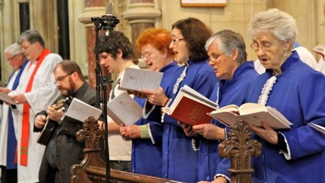 The choir singing in All Saints’ Church, Raheny, during the service of institution of the Revd Norman McCausland as the new rector of Raheny and Coolock parishes. 