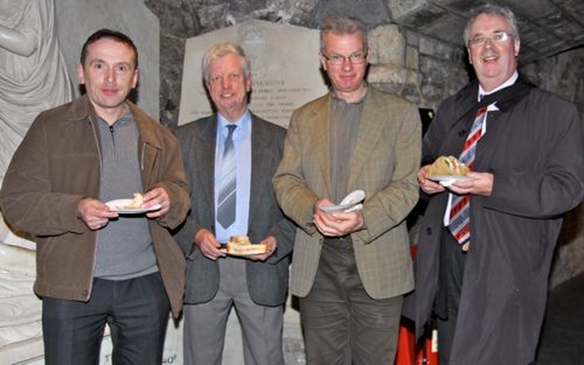 Henry Alexander, Victor Black, Eric Conroy and Geoffrey McMaster in the Crypt of Christ Church Cathedral on the cathedral’s Foundation Day. 