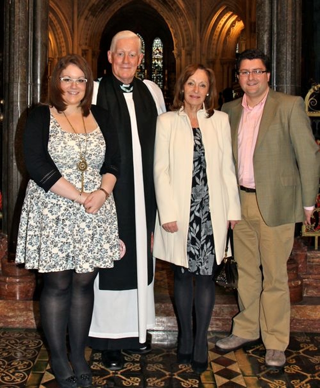 Canon Robert Deane is pictured with his wife Anne and family members following the service in which he was installed as Canon Treasurer of Christ Church Cathedral. 