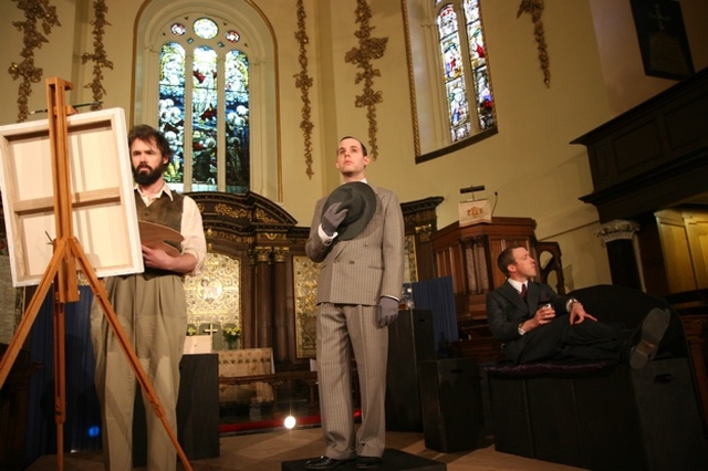 A scene from Oscar Wilde's Novel, a Picture of Dorian Gray at A Wilde Night Out at St Ann's by the St Ann's Dramatic Society. Pictured left to right are Elder Roche (Basil Hallward), Fergus McCarthy (Dorian Gray) and Alex Runchman (Lord Henry Wotton).