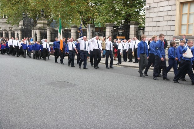 Alex Thackaberry, Battalion President of the Boys Brigade takes the Salute at the Brigade's Founder's Thanksgiving Parade Service from St Ann's Church, Dawson Street to Kildare Street.