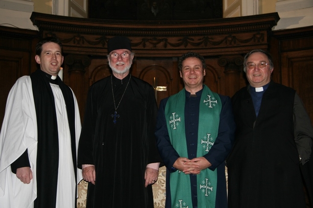 Trinity College's chaplains the Revd Darren McCallig (Church of Ireland), the Revd Julian Hamilton (Methodist and Presbyterian) and Peter Sexton SJ (Roman Catholic) pictured with Fr Godfrey O’Donnell (second from left) of the Romanian Orthodox Church, guest speaker at the Ecumenical Service in Trinity College Chapel as part of the Week of Prayer for Christian Unity. Fr O’Donnell is the Vice President of the Irish Council of Churches.