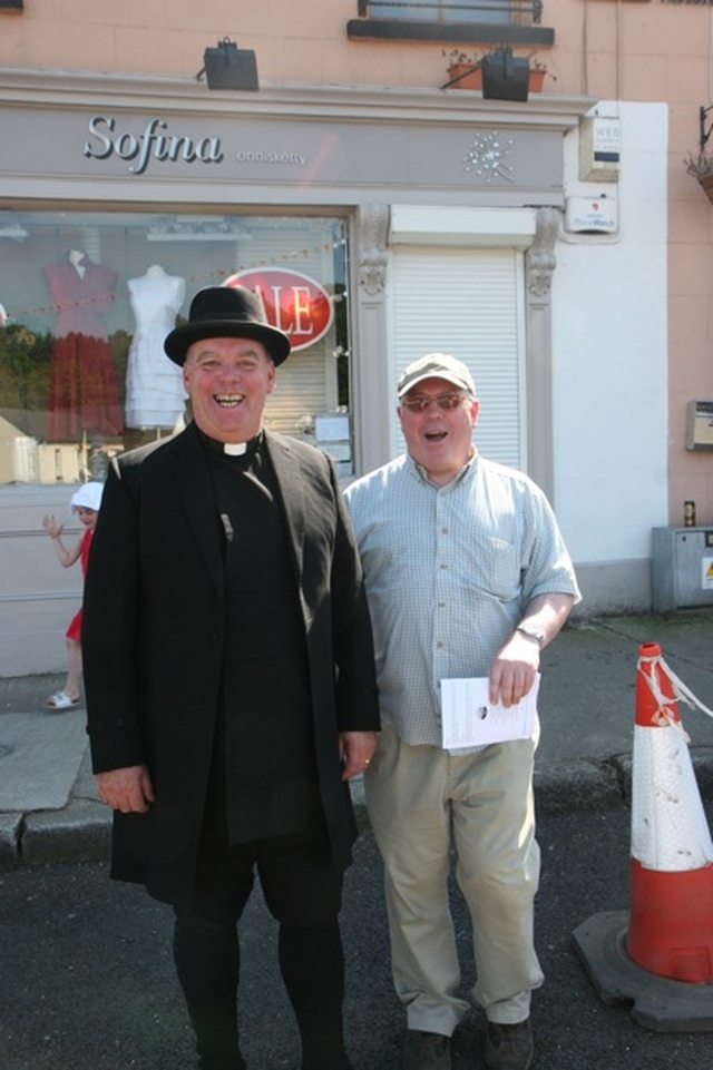 Pictured wearing Victorian costume is the Venerable Ricky Rountree, Archdeacon of Glendalough and Rector of Powerscourt with Fr John Sinnott, PP of Enniskerry. The two were attending Enniskerry Victorian Festival, part of the year long Enniskerry 150 celebrations, marking the anniversary of the foundation of three nearby parishes (two Church of Ireland and one Roman Catholic). 