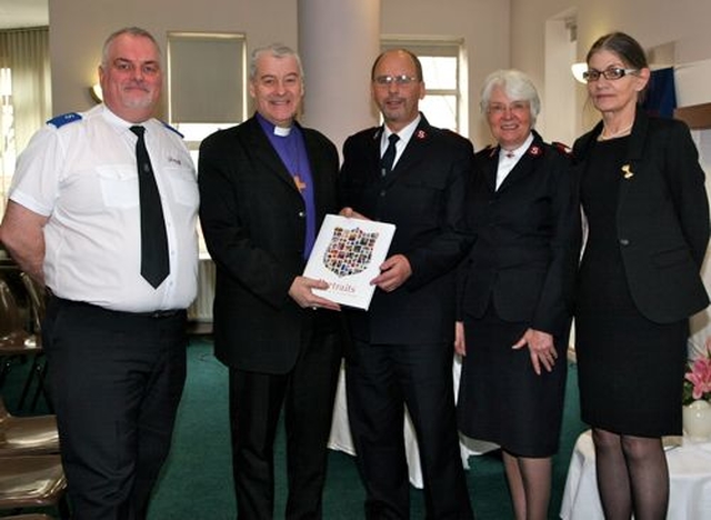 Regional manager of Homelessness Services at the Salvation Army, Malcolm Page; the Archbishop of Dublin, the Most Revd Dr Michael Jackson; Major Stuart Dicker and Major Gillian Dicker of the Salvation Army; and manager of the Salvation  Army’s Granby Centre, Margaret Doyle, following the annual service of remembrance at the Granby Centre on February 12. 