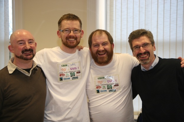 Pictured before they got their beards shaved for charity (Bishops Appeal) are ordinands in the Church of Ireland Theological Institute (left to right) Jon Scarffe, Jonathan Campbell-Smyth, Martin O'Kelly and Alistair Morrison (after shave is next photo).