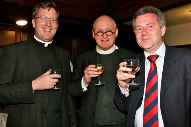 Fr Joseph Whelan, chaplain of Kingston College Revd Michael Thomson and Scott Hayes at the opening of the new community art gallery at St Michan’s Church. 