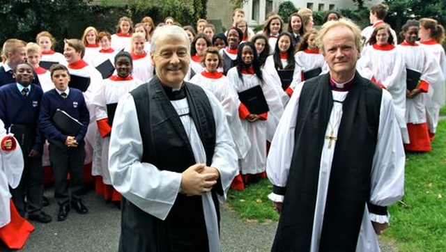 The Archbishop of Dublin, the Most Revd Dr Michael Jackson and the Bishop of Tuam, Killala and Achonry, the Rt Revd Patrick Rooke, pictured following the Annual Law Service to mark the opening of the Michaelmas Law Term which took place in St Michan’s Church, the parish church of the Law Courts, this morning, October 7. Members of the choir of the King’s Hospital School, who sang at the service are in the background. 