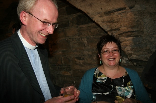 The Revd Janice Gourdie from the Diocese of Bangor, North Wales with the Revd Niall Stratford at a reception in Christ Church Cathedral for visiting clergy from North Wales.