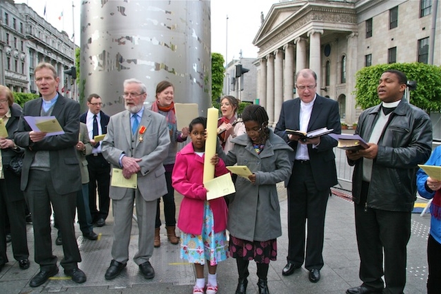 Clergy and participants pictured at the Ecumenical Easter Sunday Service at the Spire, O' Connell St, Dublin 1.