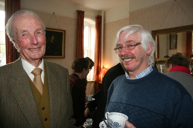 Pictured are Bill Russell and Derek Scott at the retirement party for Tess Breach, who retires after 19 years service in St Mary's Home, Pembroke Park.