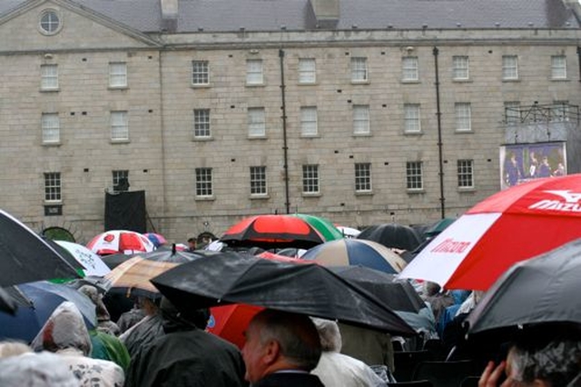 The Quadrangle of Collins Barracks was a sea of umbrellas for the National Day of Commemoration Ceremony. 
