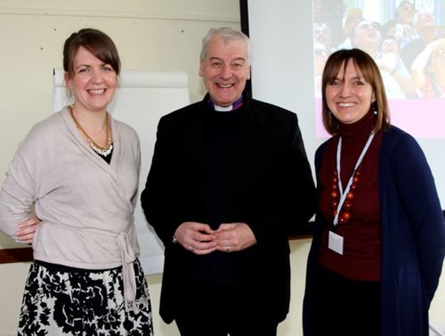 Lydia Monds (Bishops’ Appeal), Archbishop Michael Jackson and Emma Lynch (Tearfund) at the Dublin and Glendalough training day on responding to global poverty. 