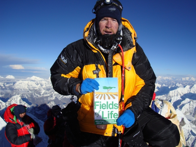 Ian Taylor on the summit of Everest. Ian and fellow CORE congregant Graham Kinch undertook the climb in aid of the Fields of Life Charity.