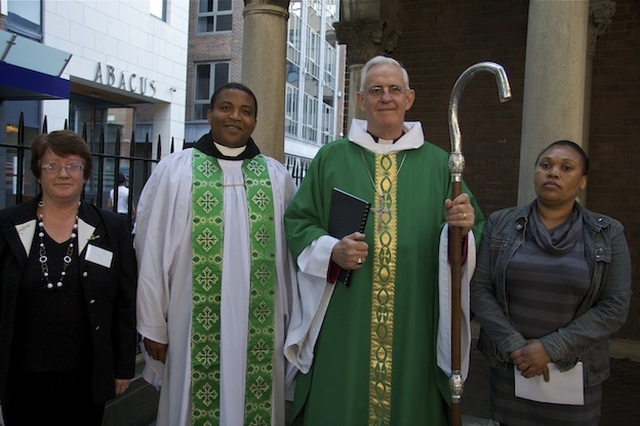 Pictured at his Institution as Bishop's Curate of the Parish of St George and St Thomas Church, Cathal Brugha Street, were the Revd Obinna Ulogwara, the Archbishop Most Revd Dr John R.W. Neill and Churchwardens Gillian Dean and Yvonne Mushonga.