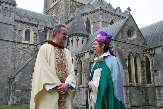 The Very Revd Dermot Dunne, Dean, and the Most Revd Dr Katherine Jefferts Schori, Presiding Bishop of the Episcopal Church of the USA, pictured following the latter’s sermon in Christ Church Cathedral. 