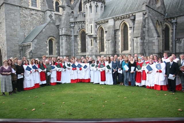 Current and former Choristers of Christ Church Cathedral pictured outside the Cathedral following Evensong in the Cathedral to mark the foundation of the the association of past-choristers of the Cathedral.