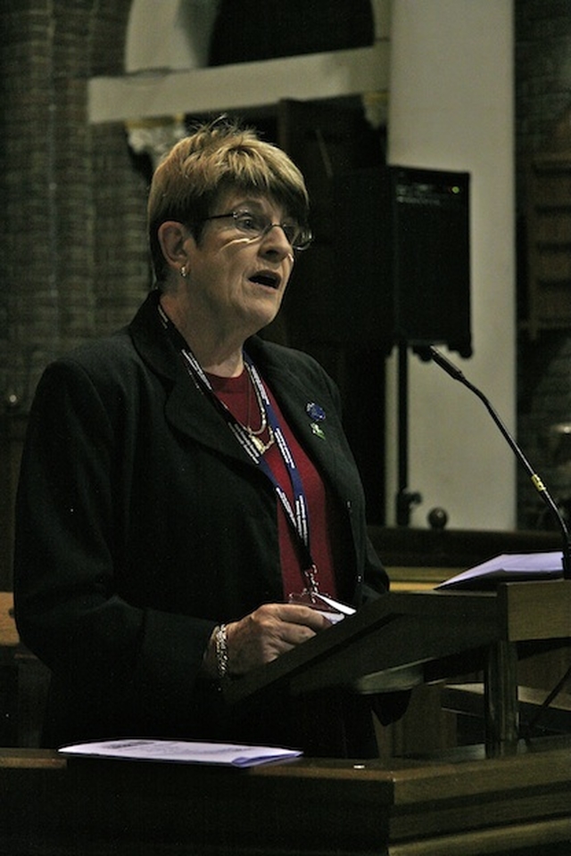 Val Gribble, from the Girls Friendly Society in Australia, speaking at a service in St George and St Thomas' Parish Church. 