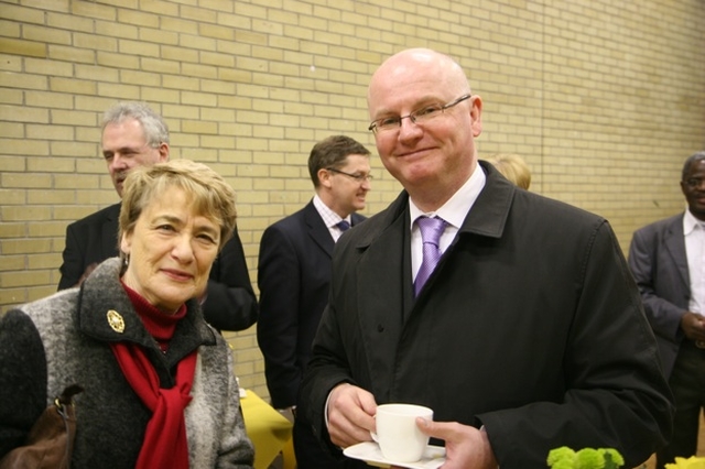 Pictured is Dr Valerie Jones and Giles Fox, both parishioners of St Ann's at the presentation of cheques to various charities, the proceeds of the 'Black Santa' Collection outside St Ann's over Christmas and New years'.