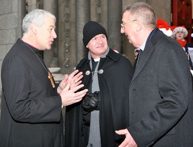 Archbishop Michael Jackson, the Revd David Gillespie and Archbishop Diarmuid Martin at St Ann’s Church on Dawson Street where the two archbishops collected for the Black Santa Appeal on Thursday December 20. By Thursday evening – the fourth day of the appeal – it was estimated that almost €15,000 had been raised for charity. The sit out continues at St Ann’s until Christmas Eve. 