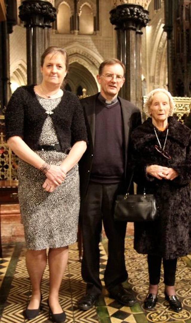 Canon Nigel Sherwood with his wife Carol and mother Patricia following the service in which he was installed as a canon of Christ Church Cathedral.