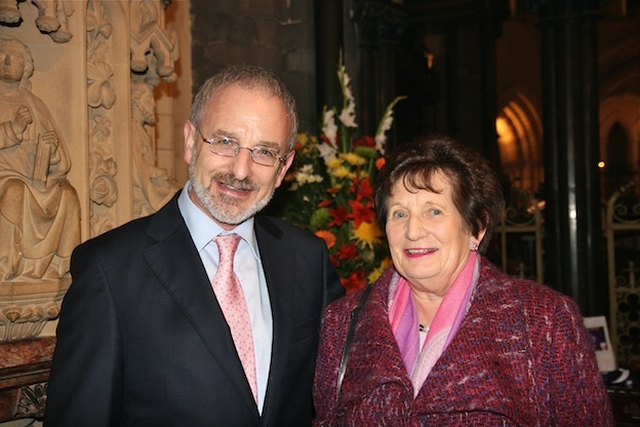 Michael Murphy, author and broadcaster with RTE, pictured with Avril Gillatt, Area Vice President, Mothers' Union, at the Irish Cancer Society Ecumenical Service in Christ Church Cathedral. Michael and Avril both grew up in Castlebar. Avril also worked with the Irish Cancer Society for 25 years.