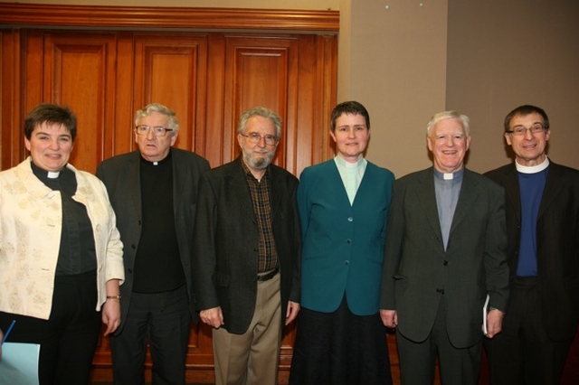 Pictured are the clergy and speakers at an ecumenical seminar in Stillorgan on Mary - Mother of Jesus. (left to right) the Revd Gillian Wharton, Rector of Booterstown and Mount Merrion, Fr Chris O'Donnell O Carm (speaker), Dr John D'Arcy May (Chairman), the Revd Vanessa Wyse-Jackson of the Methodist Church (Speaker), Mon Seamus Conway, PP Church of the Assumption, Booterstown and the Revd Denis Campbell of the Presbyterian Church.