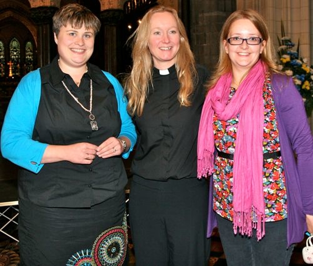 Andrea Morrow and Lesley Eager who helped organise the annual service to mark the beginning of the year for primary and junior schools in Christ Church Cathedral with Revd Sonia Gyles who took the service. 