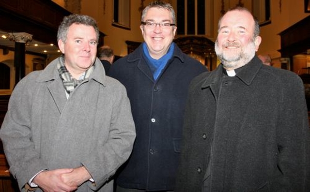 Scott Hayes, Revd Garth Bunting and Fr Paul Barlow attending the opening of the new permanent exhibition ‘St Ann’s – the church in the heart of the city’.