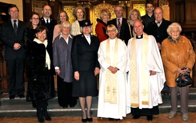 Representatives of the charities benefiting from the 2013 Black Santa Sit Out are pictured in St Ann’s Church, Dawson Street, on Sunday March 2 with the Bishop of Meath and Kildare, the Most Revd Pat Storey and the vicar, the Revd David Gillespie.