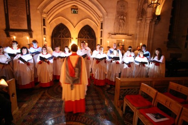 Judith Gannon, acting director of music, conducting the choir of Christ Church cathedral at the Advent Carol Service in late November 2011.