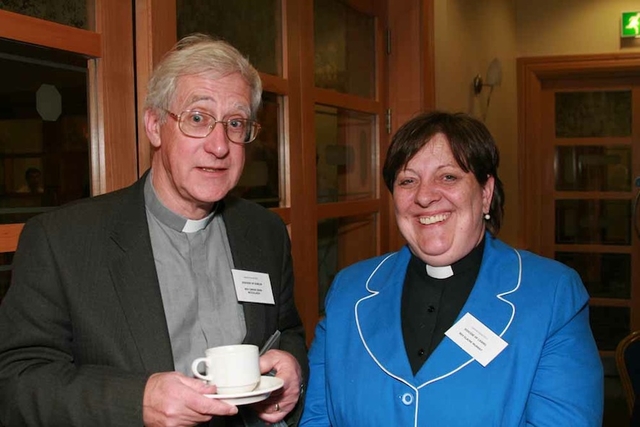 Canon John McCullagh, Dublin, and the Revd Elaine Murray, Cashel, pictured on the first day of the Church of Ireland General Synod in Armagh. Photo: David Wynne.