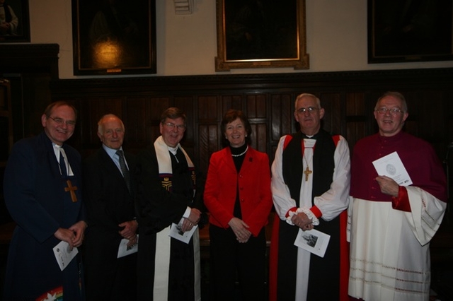 Pictured with former President of Ireland Mary Robinson are the clergy that took part in the Ecumenical Service of Prayer in Christ church Cathedral for Climate Change (left to right) the Revd Donald Kerr, Methodist President, Alan Pym, Religious Society of Friends, the Very Revd Trevor Morrow, Former Presbyterian Moderator, the Archbishop of Dublin, the Most Revd Dr John Neill and the Most Revd John Kirby, RC Bishop of Clonfert.