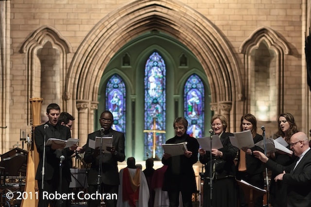 Members of the Dublin Diocesan Resource Group, under the direction of Fr Pat O'Donoghue, performing at 'St Patrick in His Own Words', an Ecumenical Celebration in St Patrick's Cathedral. The St Patrick's Day event was organised by the Dublin Council of Churches and attended by various church leaders from Dublin. Photo: Robert Cochran.