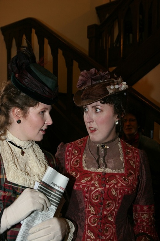 'Lucy' and 'Mina' AKA actresses, Jucy Jones and Margaret Grahame arrive for the re-enactment of the wedding of Bram Stoker and Florence Balcombe in St Ann's, Dublin.  Bram Stoker, the author of Dracula, was married in St Ann's in 1878.